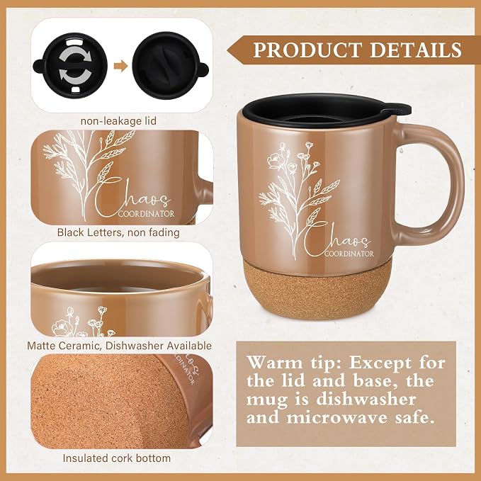 Sayglossy 4 Pcs Chaos Coordinator Gift Set Back to School Gift for Teachers Women Men Notebook Coffee Mug Scented Candle Ballpoint Pen for Teacher Assistant Principal Class School Staff Coworker