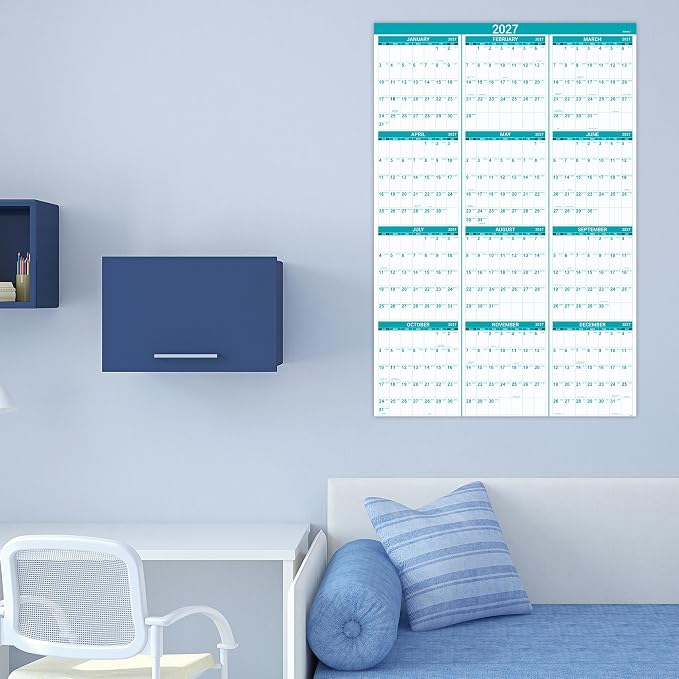 2027 Wall Calendar, 34.3" x 22.8"(open), Jan.2027 - Dec.2027 | Yearly Wall Calendar 2027, 2027 Calendar with Thick Paper, One Page for Organizing, Vertical, Round Stickers - Green