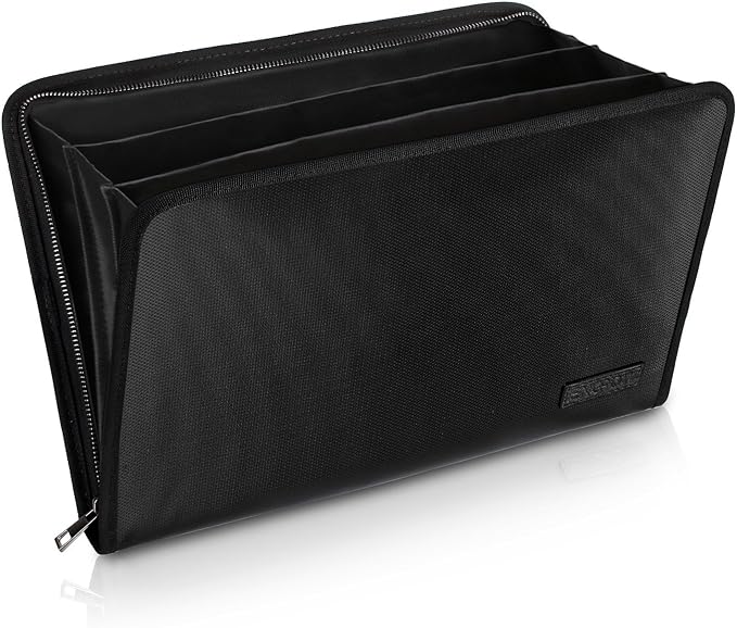 ENGPOW Expanding File Folder,Fireproof 3 Pockets Document Organizer Bag | Accordion File Organizer with Zipper＆Labels,Portable Home Travel Safe Storage for Important Files,Papers,Letter Size,Black