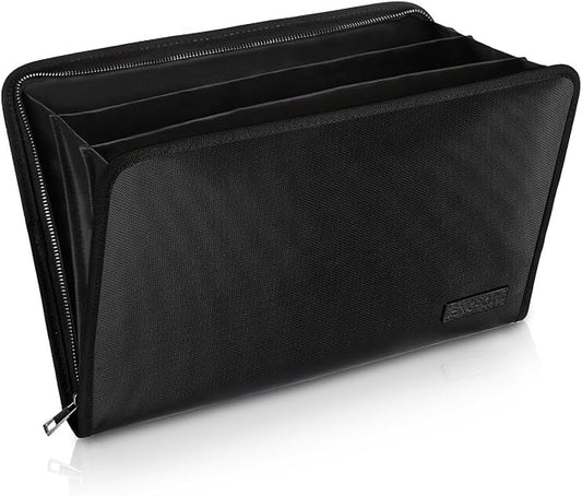 ENGPOW Expanding File Folder,Fireproof 3 Pockets Document Organizer Bag | Accordion File Organizer with Zipper＆Labels,Portable Home Travel Safe Storage for Important Files,Papers,Letter Size,Black