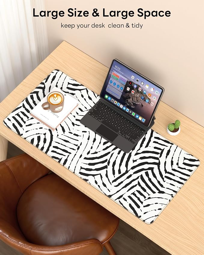 XL Gaming Mouse Pad, 31.5x15.7'' Large Desk Mat with Anti-Slip Rubber Base & Stitched Edges for Gaming, Office, Home, Tiger Stripes