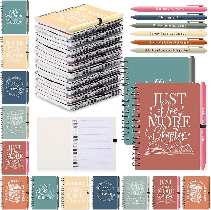 Thenshop 30 Sets Book Lover Gift Librarian Inspirational Spiral Notebook Pen Bulk Book Club Gift Reading Journal Librarian Back to School Gifts for Women Reader Teacher Bookish Bookworm (Bright Color)