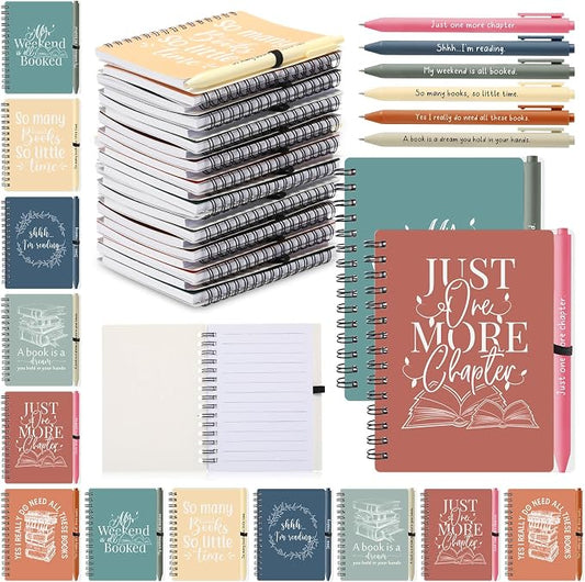 Thenshop 30 Sets Book Lover Gift Librarian Inspirational Spiral Notebook Pen Bulk Book Club Gift Reading Journal Librarian Back to School Gifts for Women Reader Teacher Bookish Bookworm (Bright Color)