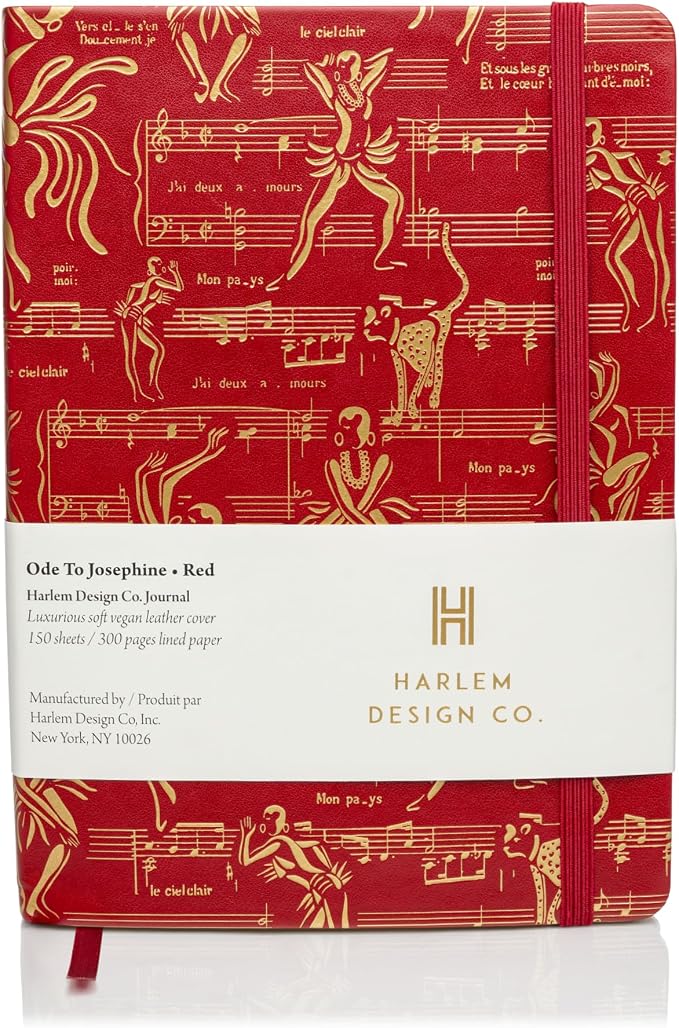 HARLEM CANDLE CO. – Ode to Josephine Luxury Journal, Red & Gold – 300 Lined Pages | Vegan Leather Cover, Gilded Edges, Ribbon Bookmark | Inspired by Josephine Baker (Red/Gold)