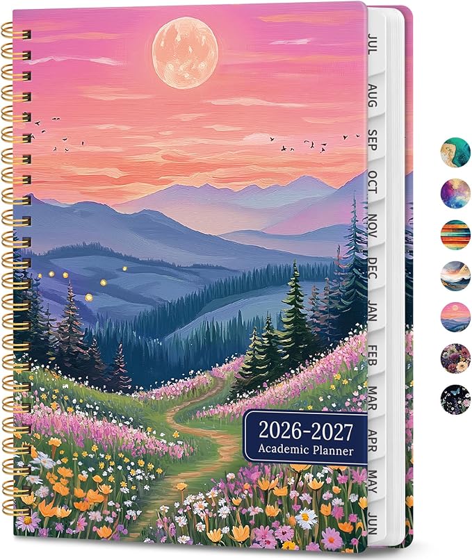 Academic Planner 2026-2027, Weekly and Monthly Calendar Book, July 2026 – June 2027, Hardcover Planner with Tabs, Perfect for Teachers, Students, Women & Men, A5 (6.4" x 8.5") - Hills