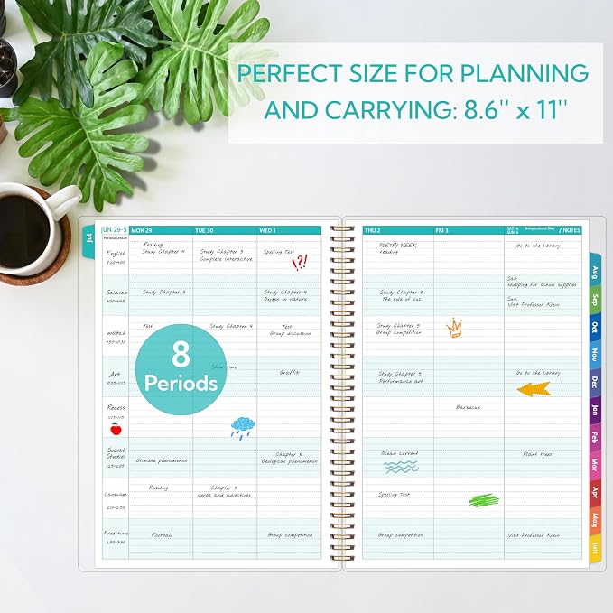 GoiUnlt Teacher Planner 2026-2027, JUL. 2026 – JUN. 2027, Lesson Planner 2026-2027 Academic Year, with Tabs, Thick Paper, 2-Sided Pocket, 8.6″ x 11″ Daily Weekly and Monthly Calendar with 8 Periods