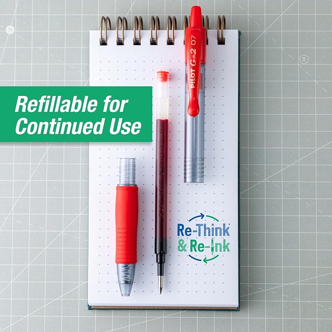 Pilot G2 Premium Refillable and Retractable Rolling Ball Gel Pens, Fine Point, 0.7 mm, Red Ink Pens, 14-Pack