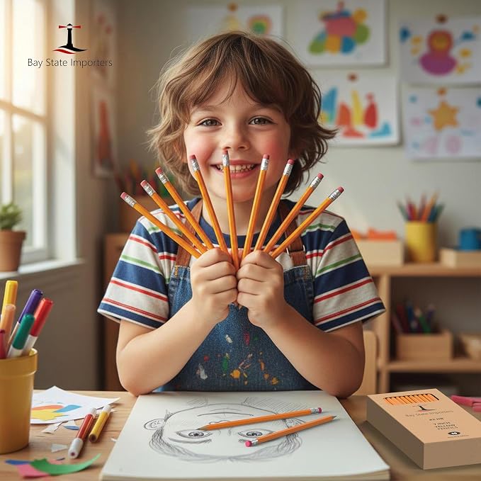 Bay State Importers #2 HB Pencils Bulk 50 Pack | Pre-Sharpened Yellow Wood Pencils with Erasers, Smooth Writing for School, Classroom, Teachers, Office, Exams & Drawing