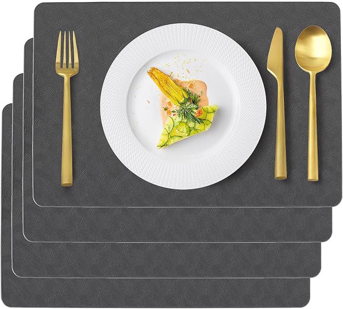 Gray Plastic Vinyl Placemats Set of 4, Waterproof Heat Resistant Table Mats,Faux Leather Wipeable Washable Easy Clean Non-Slip Place Mats for Indoor Outdoor(4,Gray)