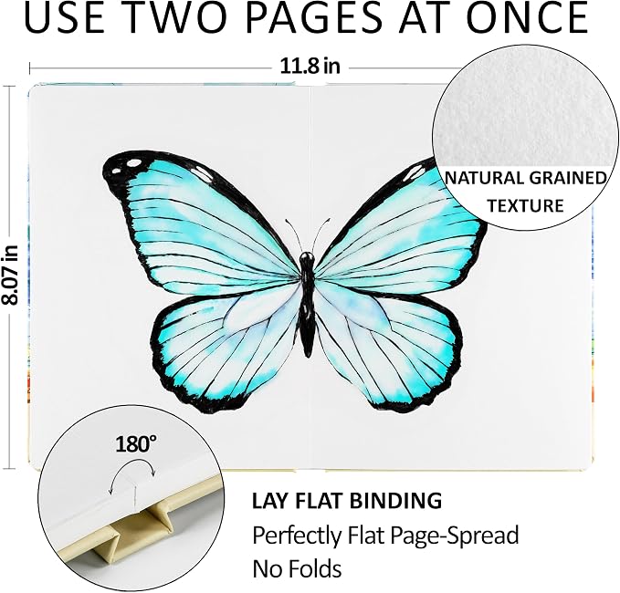 Mixed Media Sketch Book Hardcover 60 Pages Thick 400 GSM / 180 lb Acid Free Paper Lay Flat Bound for Drawing Painting 6,14“ x 8,25“ for Kids and Adults Beginners and Professionals Eco Friendly