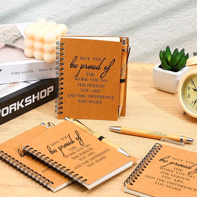 16 Sets Employee Appreciation Notebooks Bulk, Mini Spiral Journal with Pen, Staff Appreciation Gifts for Coworker Team Nurse Graduate, Thank You Notebooks with Bamboo Ballpoint Pens