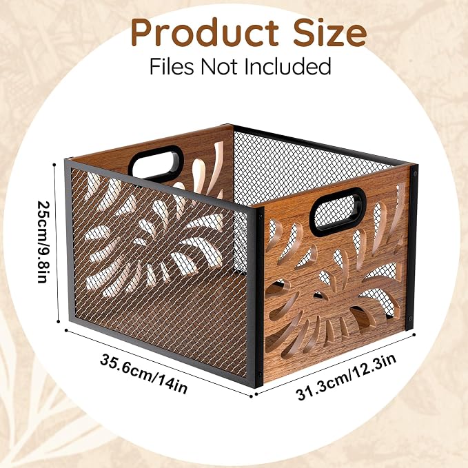 Wood File Box,Hanging File Organizer Box,Portable Files Storage Boxes,Decorative Filing Boxes Bin for Letter Size,Desktop Files Folder Organizer for Home Office School Desk Cabinet