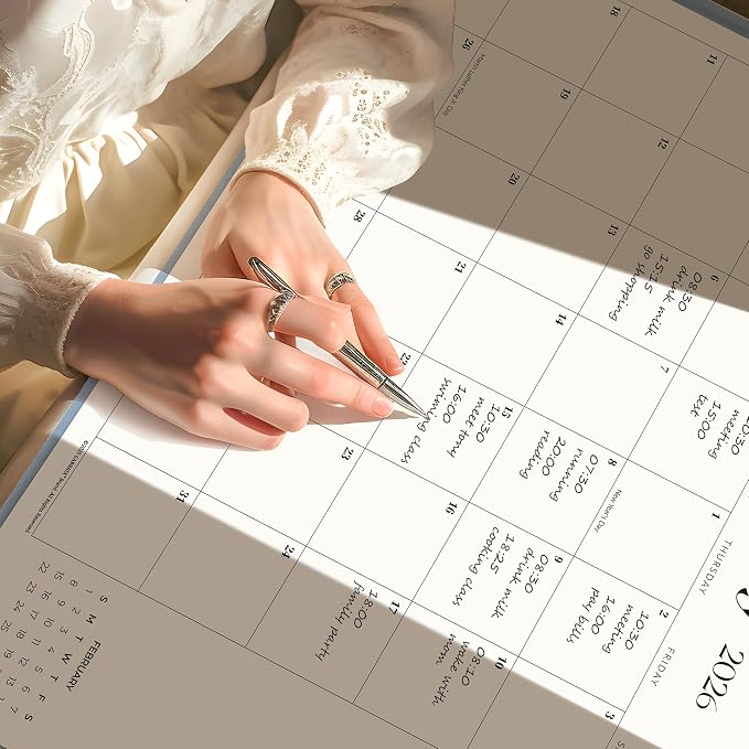 Simplified Desk Calendar 2026 with Desktop Mat, Cabbrix Large Desk Pad Calendar 21" x 16-1/2" Including July 2026 to December 2027 Desk Blotter Calendar for Home School and Office (Blue)