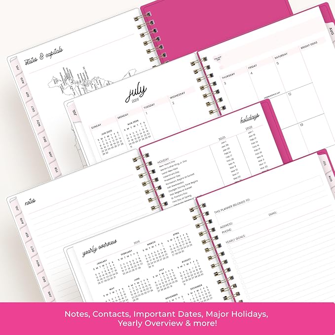 Blue Sky 2025-2026 Weekly & Monthly Academic Planner, 5"x8", Bloom Pink | July 2025 - June 2026, Flexible Cover, Wirebound, Laminated Tabs, Storage Pocket, Academic Year, Color Me Courtney