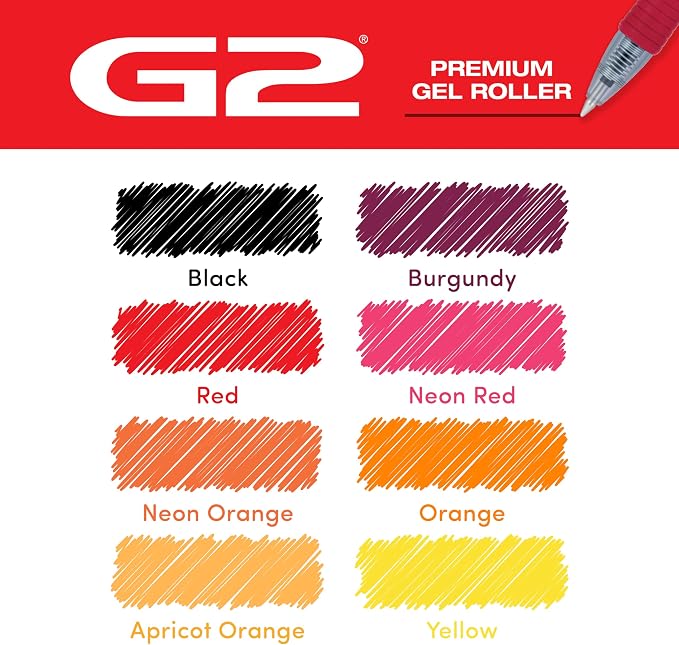 Pilot G2 Premium Gel Roller Pens, G2 Boost Red Pens Pack, The Colors of Energy, 8 Pack Pouch, Fine Point 0.7 mm, Assorted