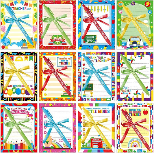 Eaasty 48 Pcs Back to School Teacher Gifts Bulk Cute Notepads and Ballpoint Pens with Ribbon Inspirational Thank You Gifts for Teacher, Classroom, Office, Staff, Coworker