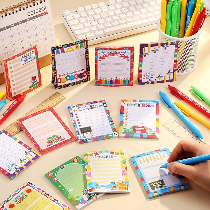 Eaasty 48 Pcs Back to School Teacher Gifts Bulk Cute Notepads and Ballpoint Pens with Ribbon Inspirational Thank You Gifts for Teacher, Classroom, Office, Staff, Coworker