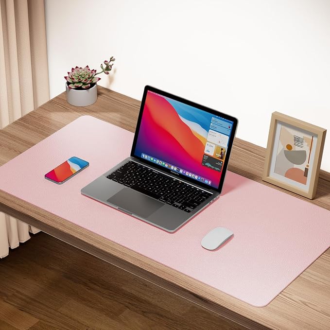 Boutilon Leather Desk Pad Protector,Non-Slip Mouse Pad,Laptop Desk Pad,Office Mouse Mat,Waterproof Leather Desk Blotter,Desk Writing Pad for Office and Home (XL-Light Pink,35.4"x 15.7")