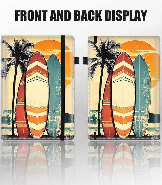 Hardcover Executive Notebooks, A5 PU Leather Lined Journal Notebook, 200 Pages Thick Paper Subject Notebooks for School,Work,Home Writing Business Notebook, Diary Book ，Surfing Islands