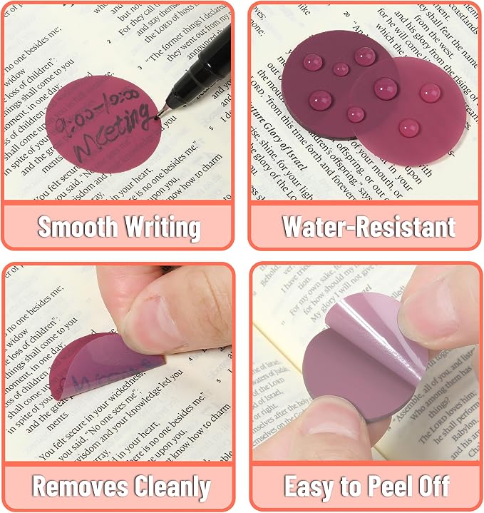 Mr. Pen- Round Transparent Sticky Notes, 1.1” Diameter, 14 Pads, 560 Sheets | Colorful, Water-Resistant See-Through Sticky Notes & Fineliner, Smooth Writing, Note Tabs for Bible Journaling, Studying
