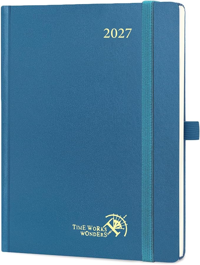 POPRUN 2027 Planner Weekly and Monthly, 6.5" x 8.75" Calendar, Jan 2027- Dec 2027 Agenda, Daily Appointment Book with Hourly Time Slots, Monthly Tabs, Hardcover, 100 GSM - Night Sky Blue