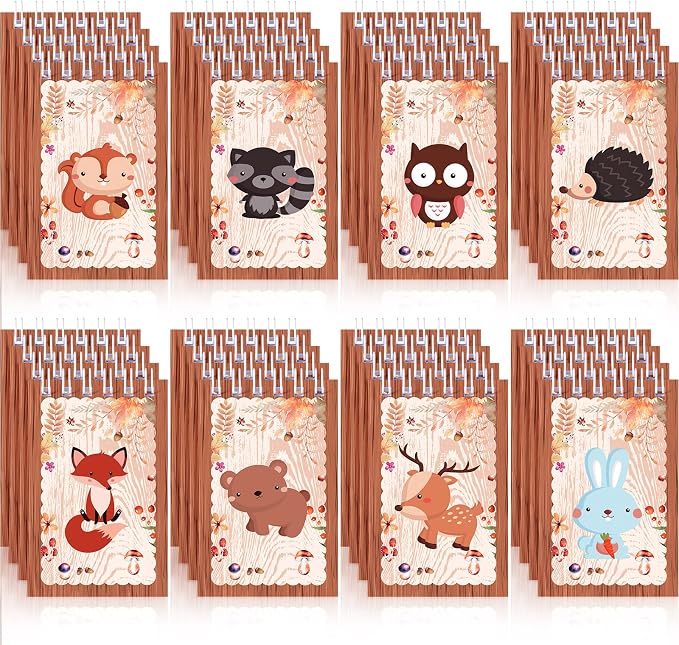 32 Pieces Mini Notebooks for Kids Woodland Party Favors, Woodland Animal Mini Notepads Forest Animals Spiral Notebook Owl Raccoon Squirrel Rabbit Decor for Kids Classroom (Lovely Style)