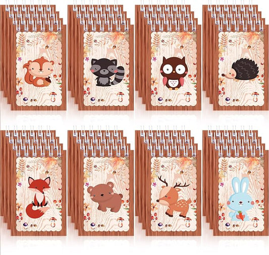 32 Pieces Mini Notebooks for Kids Woodland Party Favors, Woodland Animal Mini Notepads Forest Animals Spiral Notebook Owl Raccoon Squirrel Rabbit Decor for Kids Classroom (Lovely Style)