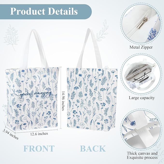 14 Pcs Inspirational Journal Kit for Women Aesthetic A6 Leather Journal Notebook Glass Cup Canvas Tote Bag Motivational Pen Stationery Set for Vbs Sunday School Teacher Back to School(Blue)