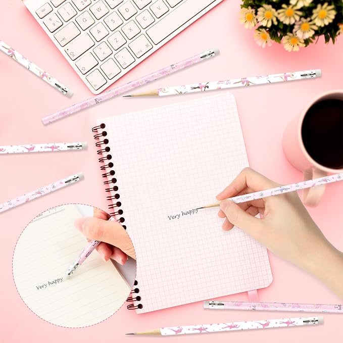 Xqumoi 60Pcs Dance Ballet Pencils with Eraser - Ballerina Theme #2 HB Pencils, School Classroom Student Rewards Back to School Office Supply Party Goodie Bag Fillers Stuffers Birthday Party Favors