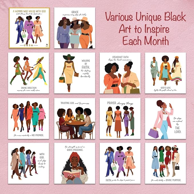 African American Expressions 2026 Wall Calendar – Woman with God – Monthly Calendar Celebrating Black Culture & History, 12x12 Hanging Calendar, 16 Months – Christian Gift for Women