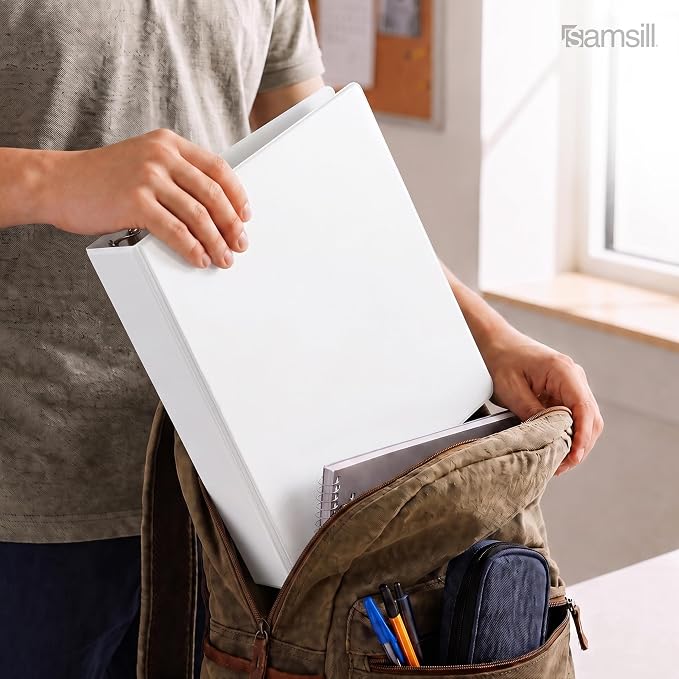 Samsill 4 Inch 3 Ring Binders, Economy Round Ring, Clear View Cover, 675 Sheet Capacity - for School, Home, Office - White, 4 Pack