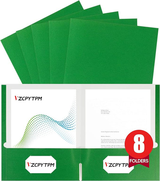 8 Packs Green Two Pocket File Folders,File Folder Letter Size,8.5x11Inches File Folders for Office,School and Home,Organizer File Folder
