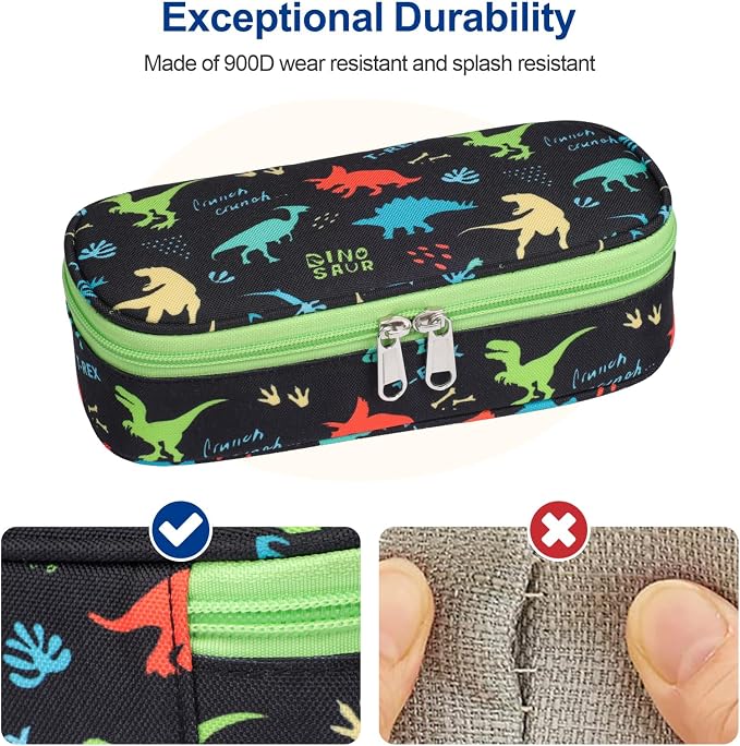 Bagseri 2 Pack Pencil Case for Boys Girls - Cute Pencil Pouch for Kids Pencil Box Large Capacity Pencil Bag Organizer for School (Purple Mermaid and Black Dinosaur)