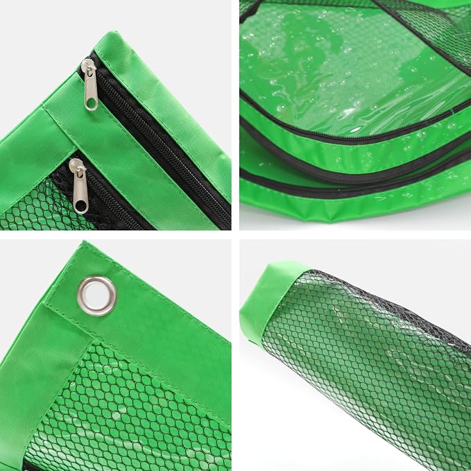 Pencil Pouch for 3 Ring Binder, Heavy Duty Canvas Dual Zipper Pen Bag with Clear Window, Smooth Metal Zipper, Fit Standard 3-Ring Binders for School Office Travel Supplies (Green)