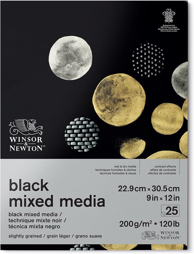 Winsor & Newton Professional Mixed Media Pad, 9" x 12", 25 Sheets, 200gsm, Black
