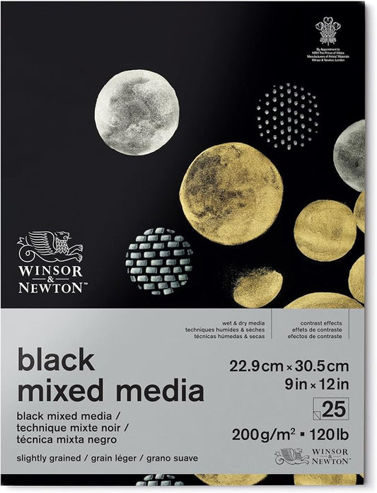 Winsor & Newton Professional Mixed Media Pad, 9" x 12", 25 Sheets, 200gsm, Black