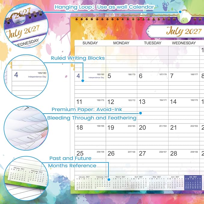 2027 Wall Calendar - 2027 Calendar, 12 Months Medium Wall Calendar 2027, Jan.2027 - Dec.2027, Monthly Calendar with Julian Date, 15 x 11.5 in, Twin-Wire Binding, Great for Hanging on The Wall, Color Design