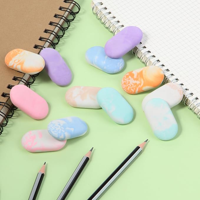 Mr. Pen- Marble Pencil Erasers, 12 Pack, 1" x 2" | Soft Rubber Marble Pencil Erasers for School, Office, Art Sketching, Homework, Exams, Clean Smudge-Free Correction