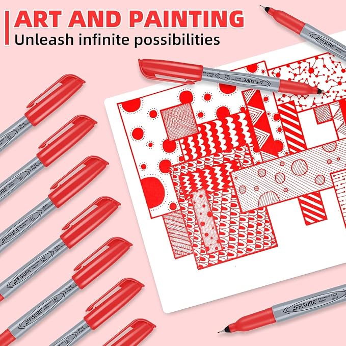 Red Ultra Fine Point Permanent Marker, 20 Pack, 0.4 mm, Precision Fine Tip for Detailed Writing, Art, Crafts & Labeling on Paper, Plastic, Glass, Metal, Waterproof, Fade-Resistant Ink