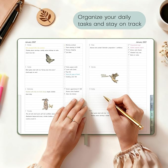 Planner 2026-2027 Monthly and Weekly Academic Planner July 2026 - June 2027, Linen Hardcover Agenda 2026-2027 Calendar Daily Planner for Student Teacher with Monthly Tabs, 6" x 8.3", Cream Green