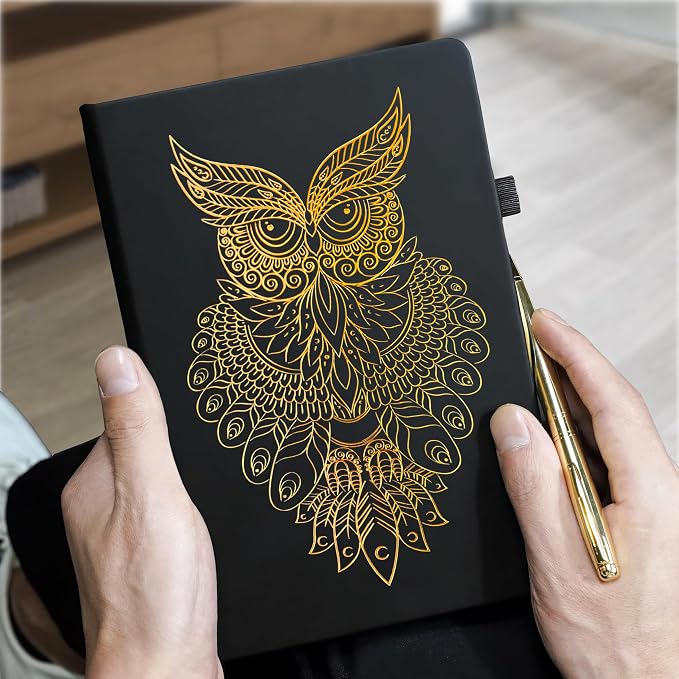Veway Journal and Pen Gift Set - Vegan Leather Journal with Pen - Professional Diary for Women or Men - A5 Hardcover Fancy Notebook Gift Set - Index & 224 Lined Pages (Mystic Owl)