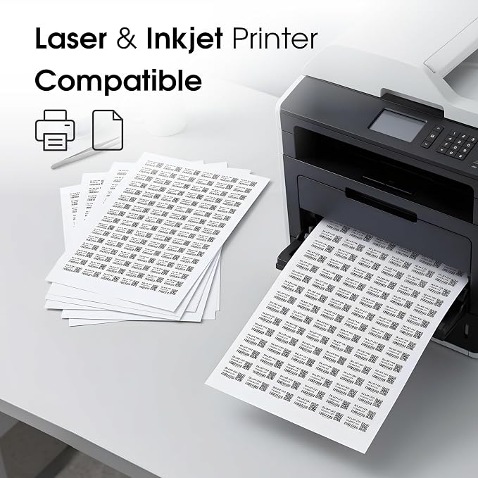 1" X 0.5" Matte White Printable Barcode Labels (100 Sheets, 16000 Stickers) | UPC Labels and Price Tags for Laser & Inkjet Printers - Spartan Industrial Template R001