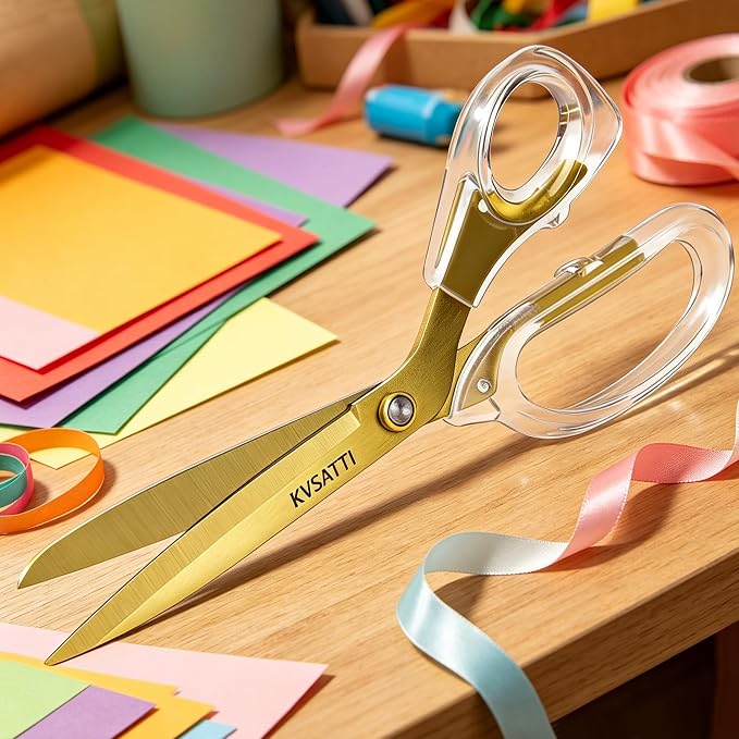 Scissors All Purpose Heavy Duty - Gold 9" Titanium Coated Stainless Steel Blades for Office Desk, Craft Art, School Classroom & Teacher Supplies, Right Hand Only