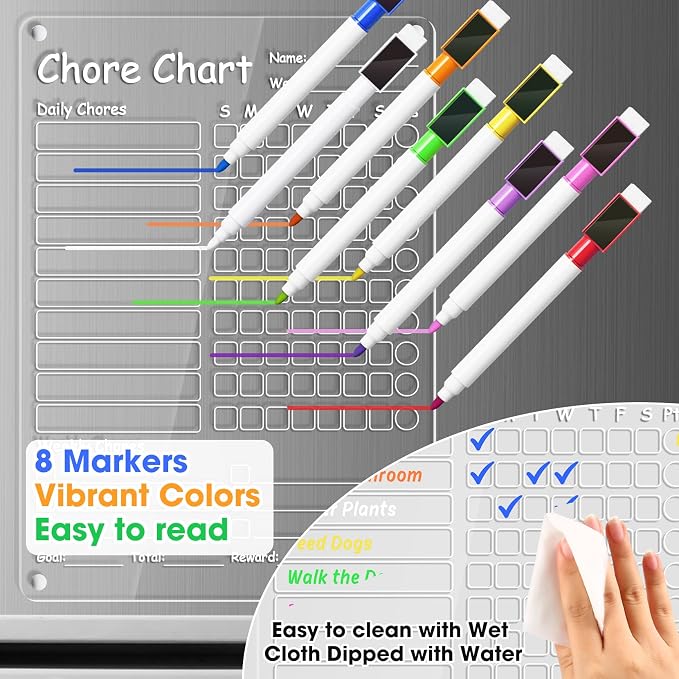 Acrylic Chore Chart Clear Dry Erase Checklist Chore Boars for Family Chores Checklist Reward Chart Responsibility Chart, 12x9'', 1 Pack