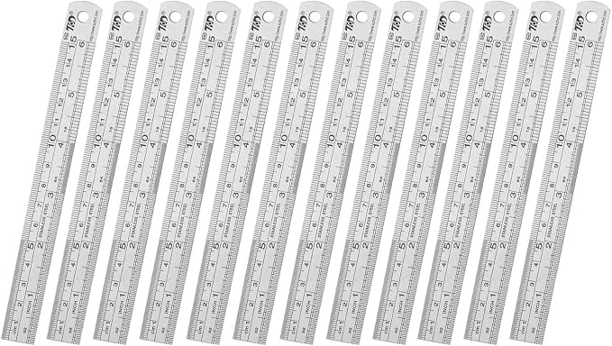 ZZTX Metal Ruler 6 Inches Stainless Steel 12 Pack | Rust-proof, Straight edge, Precise markings, Clear read