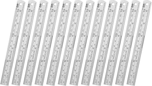 ZZTX Metal Ruler 6 Inches Stainless Steel 12 Pack | Rust-proof, Straight edge, Precise markings, Clear read