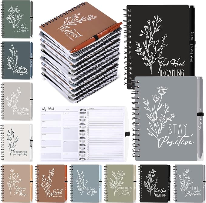 Resurhang 20 Pcs 10 Sets Inspirational Small Spiral Notebooks Pens, Boho | Back to School Gifts for Teacher Students, Employee Appreciation Gifts Bulk, Mini Flower Pocket Journals, for Office Staff