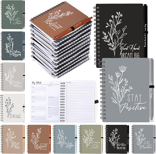 Resurhang 40 Pcs 20 Sets Inspirational Small Spiral Notebooks Pens, Boho | Back to School Gifts for Teacher Students, Employee Appreciation Gifts Bulk, Mini Flower Pocket Journals, for Office Staff