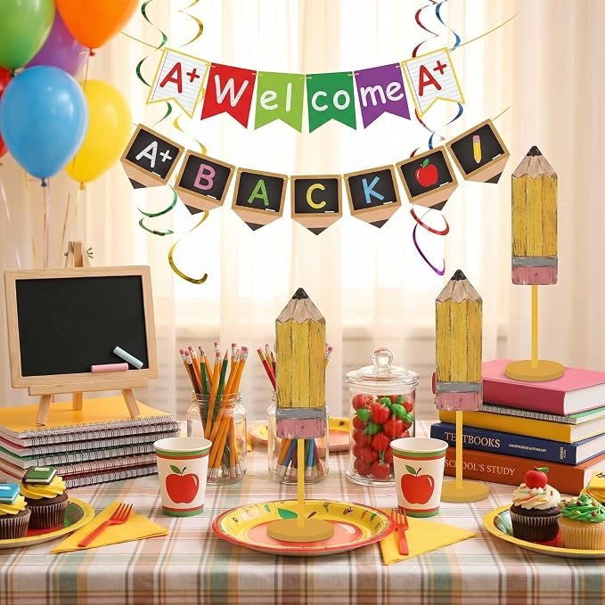 6 Pcs Back to School Table Decor Wooden Pencil Table Centerpieces Farmhouse Rustic Pencil Decorations for First Day of School Classroom Desk Home Shelf Tiered Tray Tabletop Decor