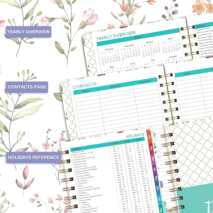 2027 Planner-Weekly and Monthly Planner 2027, 6.4"x8.5", Calendar book | Jan. 2027-Dec. 2027, Twin-Wire Binding, elastic closure, Tabs, Thick Paper, Contacts Pages, Inner Pocket, marked holidays